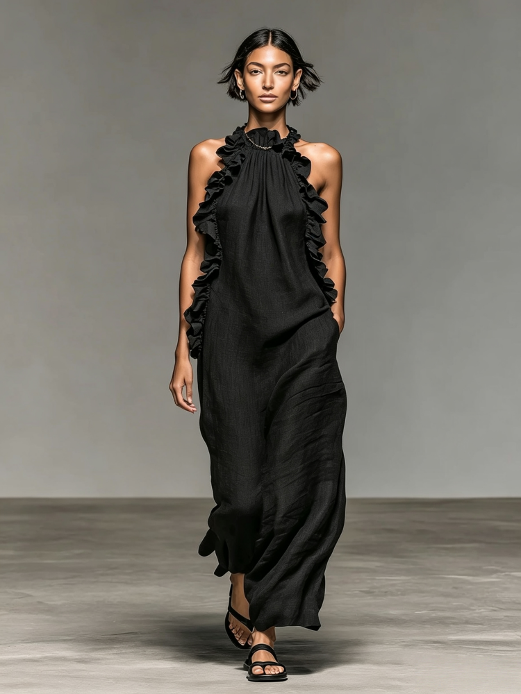 Ruffled Halter Neck Maxi Dress
