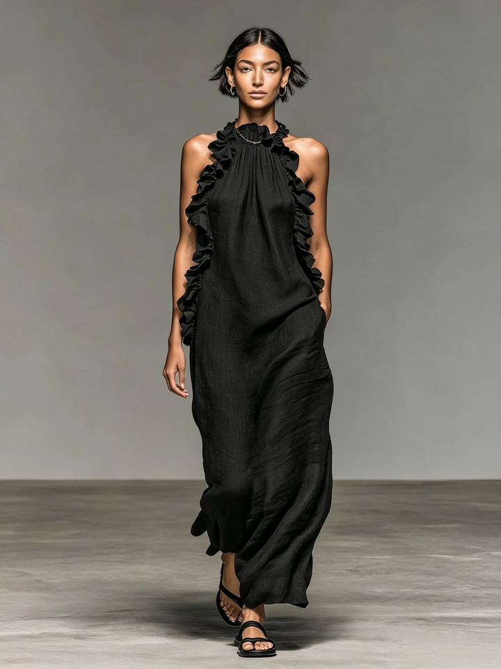 Ruffled Halter Neck Maxi Dress