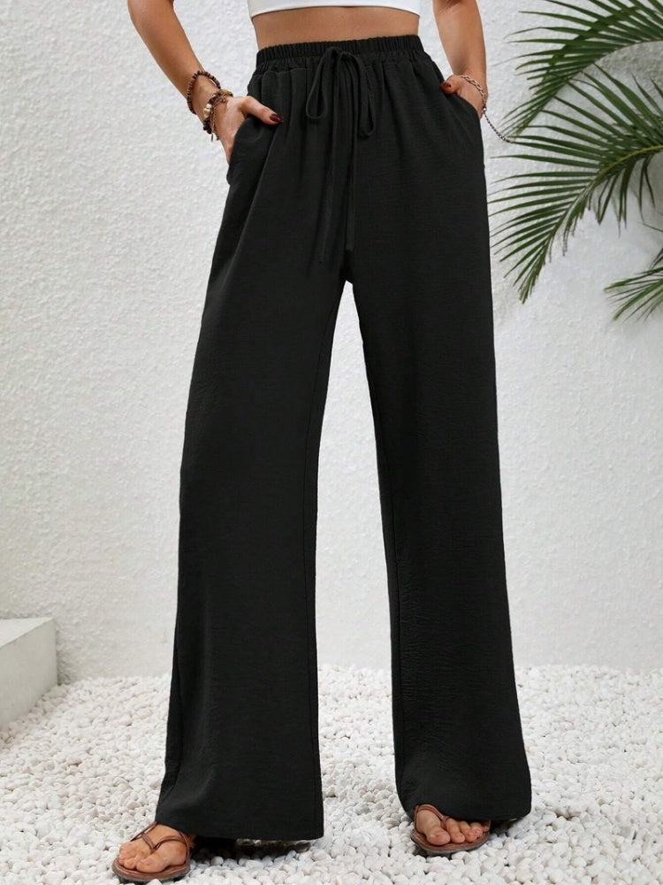 Elastic Waist Drawstring Wide Leg Pants