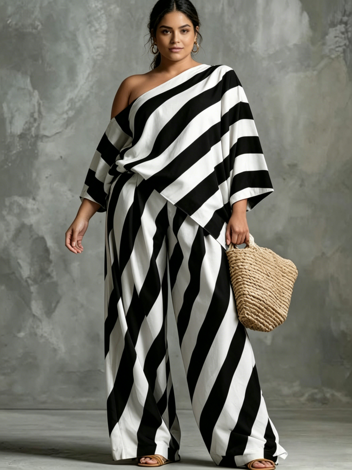 Batwing Sleeve Top &amp; Wide Leg Pants Set