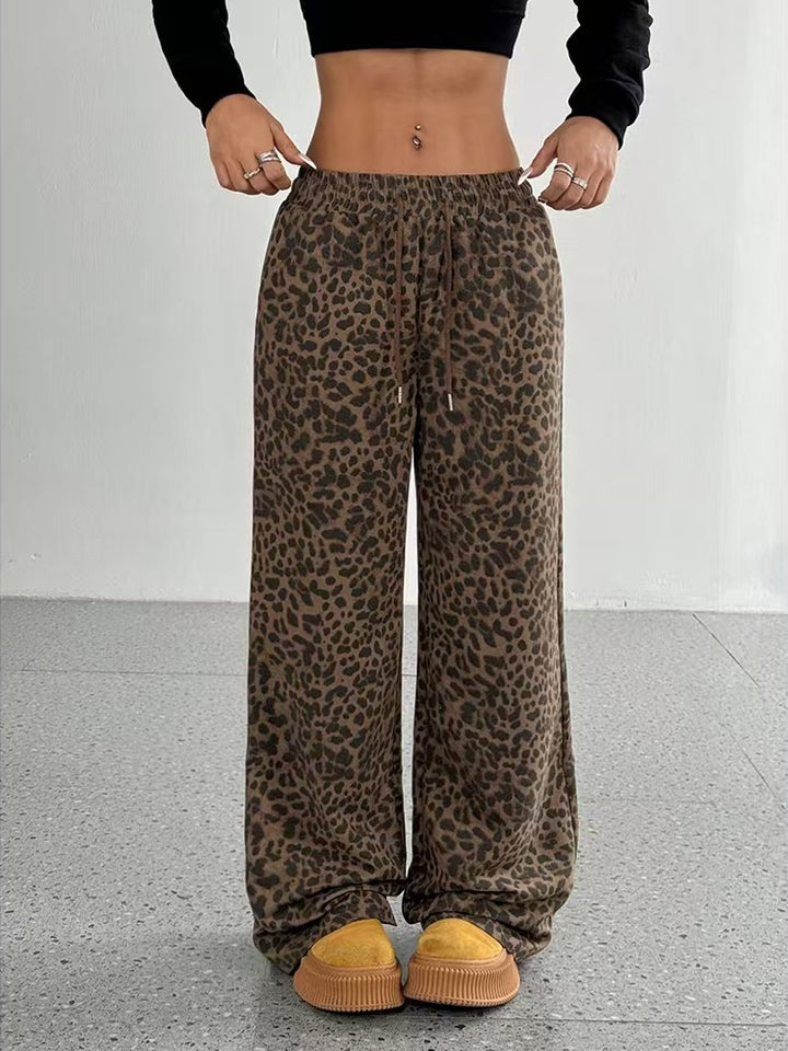 Leopard Print High-Waisted Wide Leg Pants