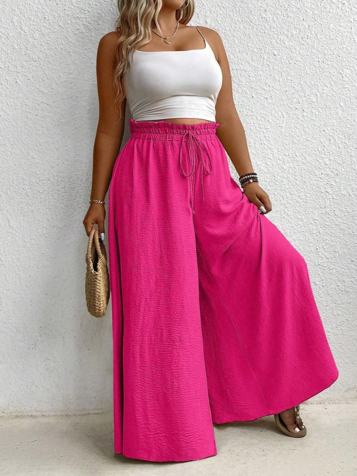 Solid color, loose fit, draped, drawstring wide-leg casual pants