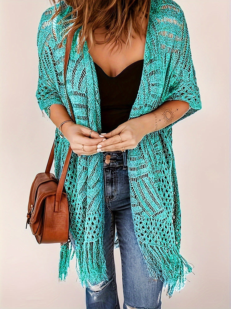 Beach vacation sun protection knitted tassel cover-up