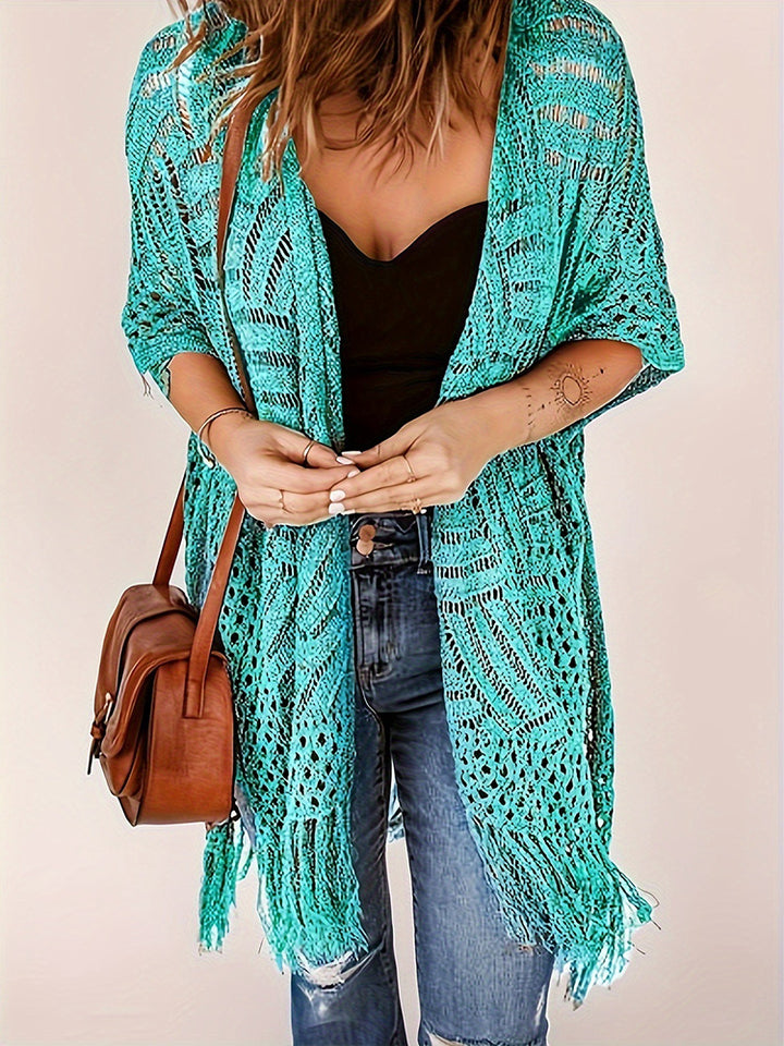Beach vacation sun protection knitted tassel cover-up