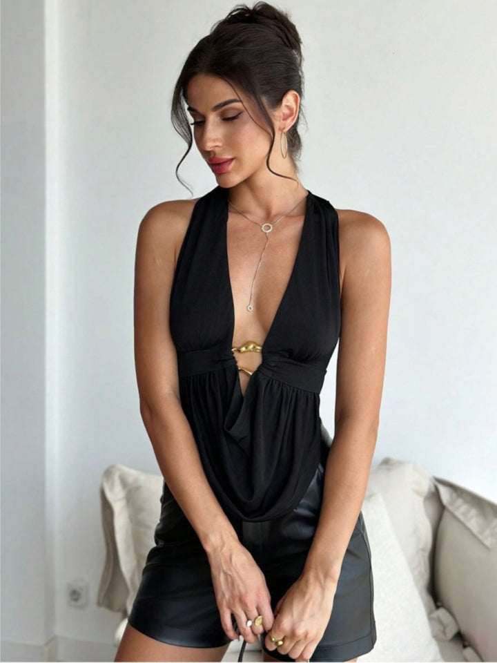 Gold Buckle Halter Cutout Top