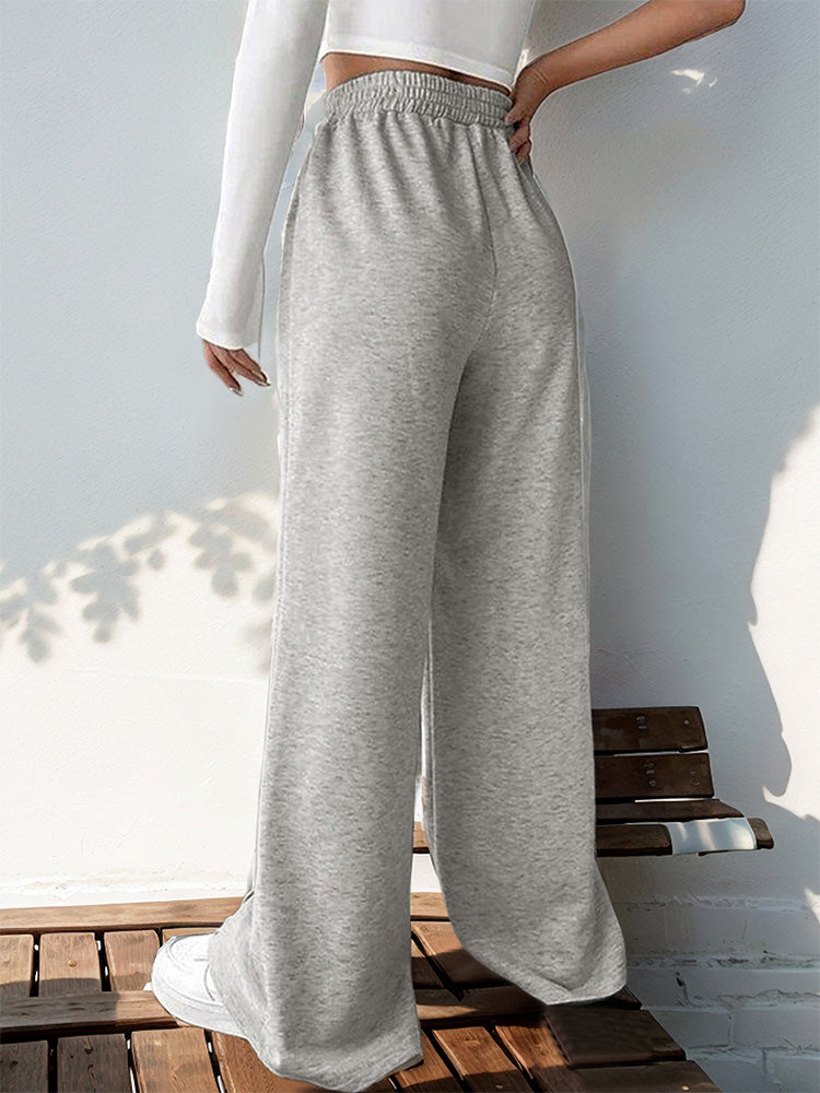 Casual and minimalist style high-waisted solid color wide-leg pants