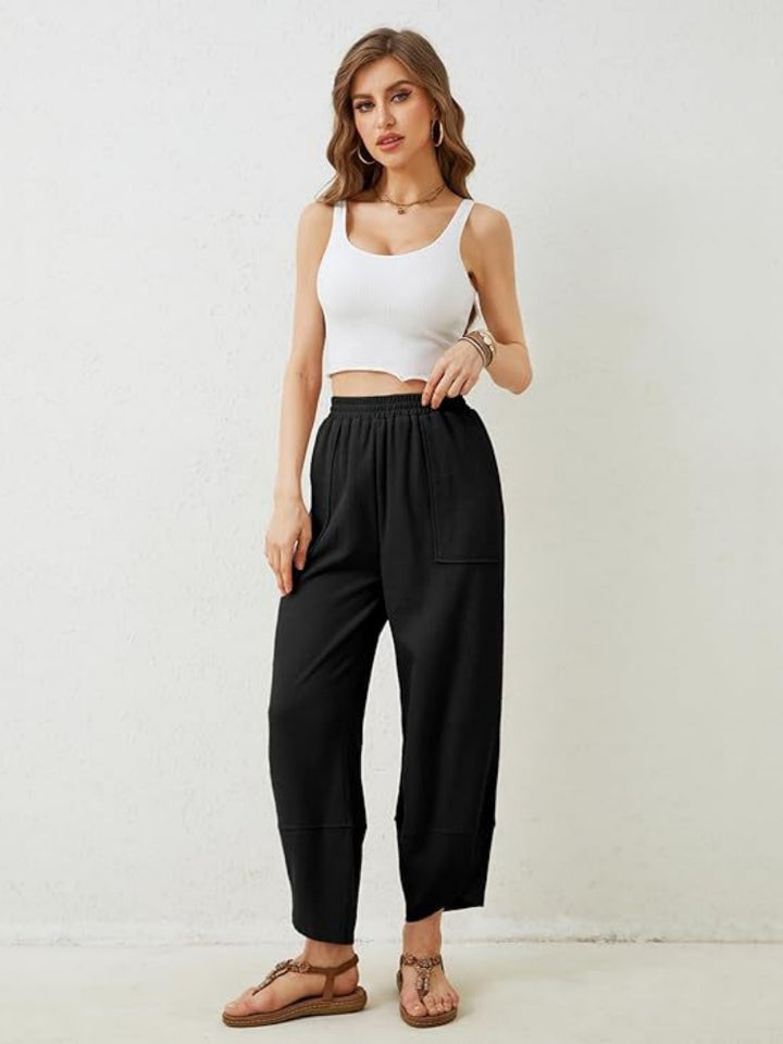 Elastic Waist Loose Fit Cropped Pants