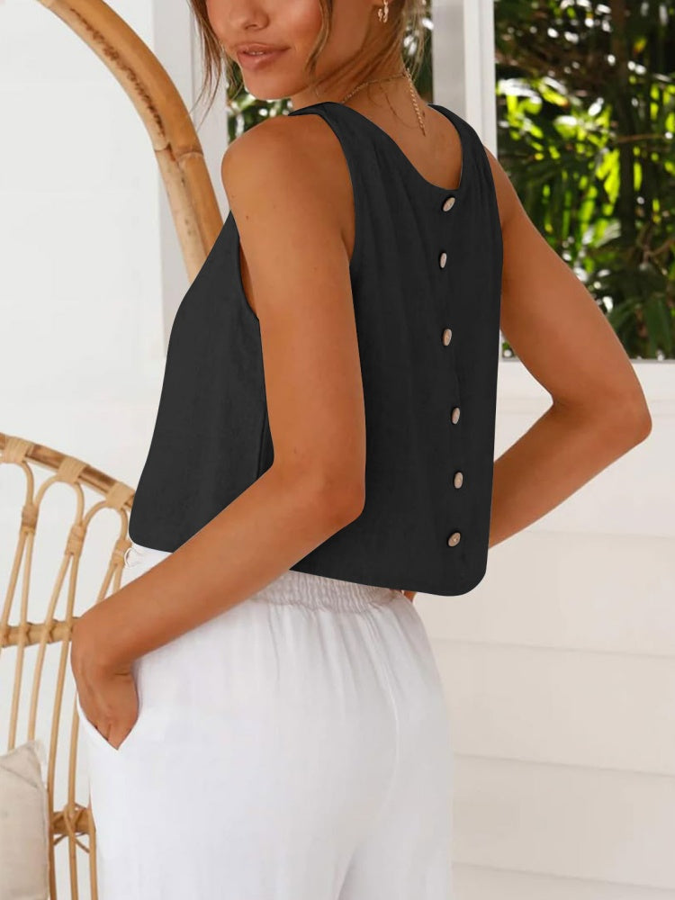 Button Back Linen Blend Tank Top