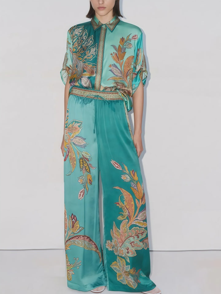 Floral Print Satin Two-Piece Set