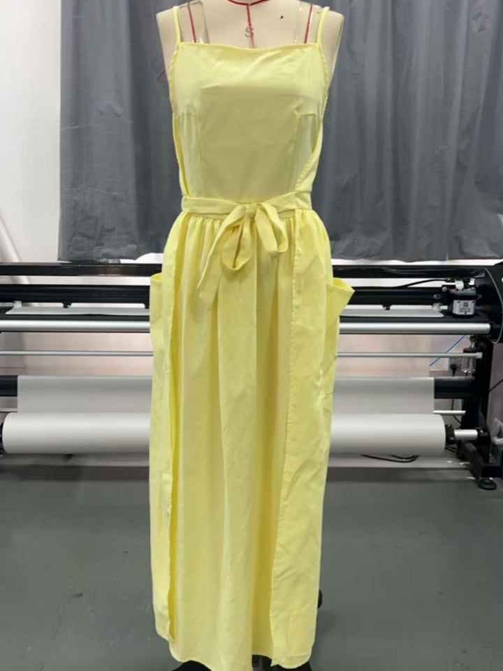 Square Neck Tie Waist Wide Leg Jumpsuit