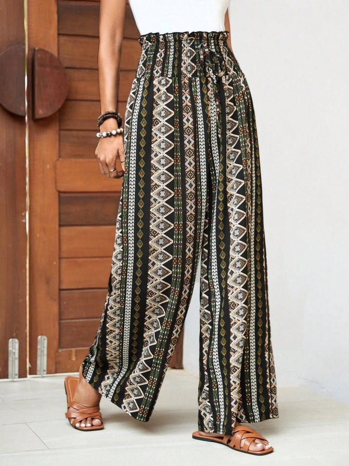 Boho Geometric Print High-Waist Wide Leg Pants