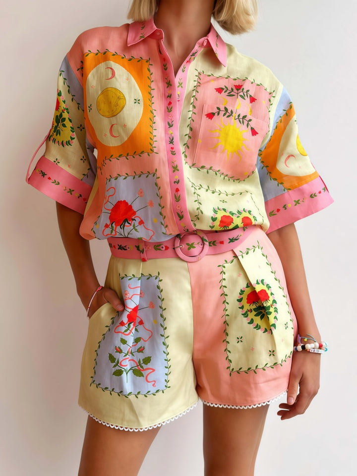 Linen Blend Shirt &amp; Shorts Set