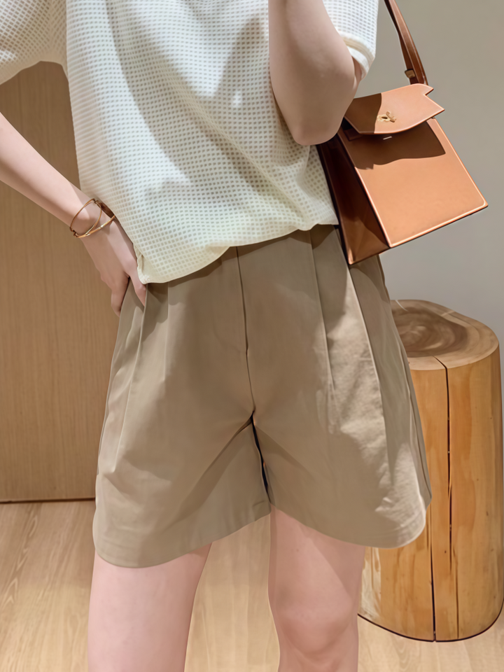 High-Waisted Cotton Wide-Leg Bermuda Shorts