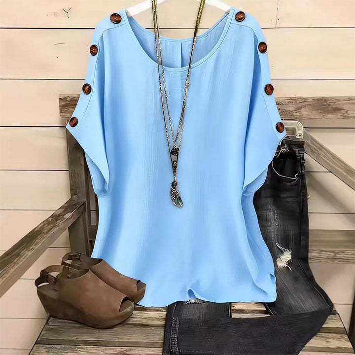 Casual loose solid color round neck short-sleeved top