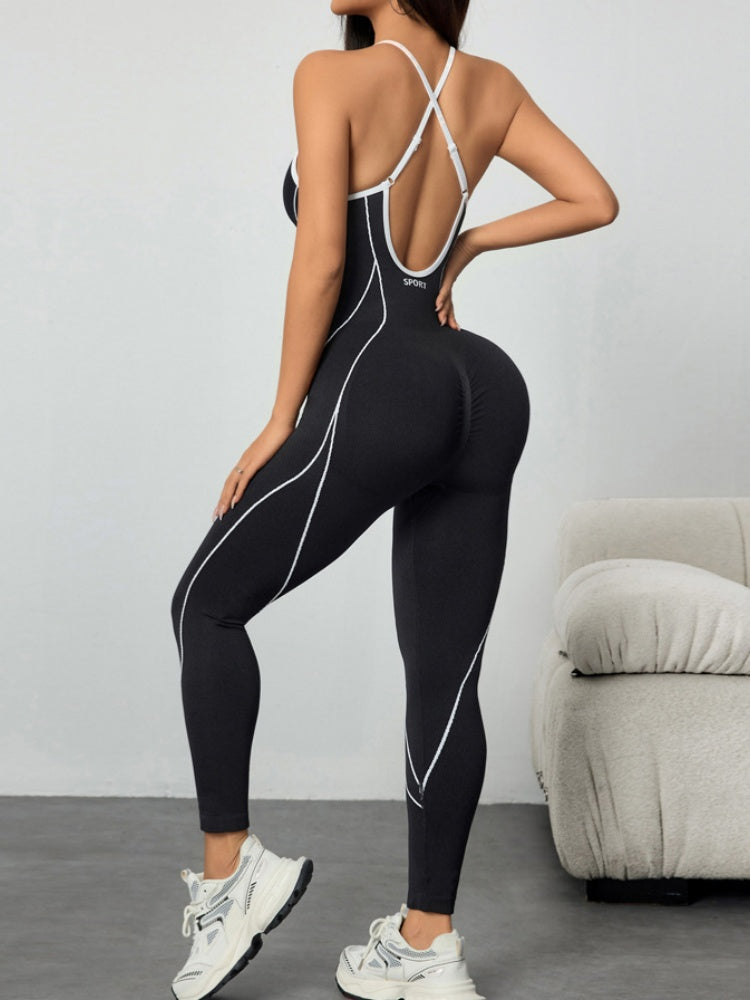 Seamless Contrast Trim Yoga Jumpsuit