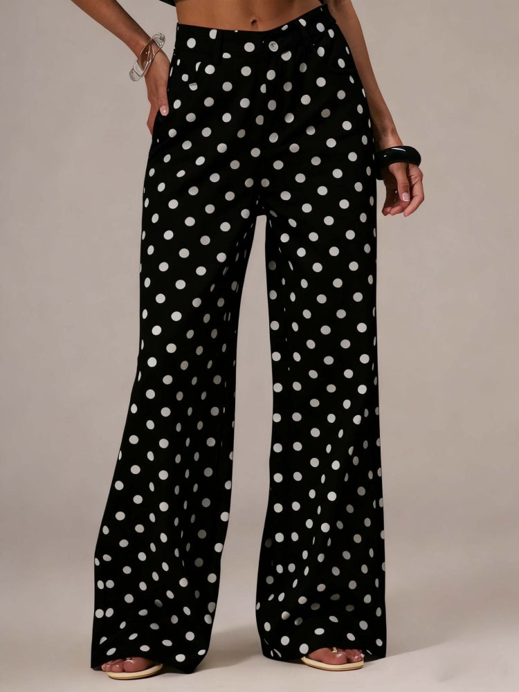 Polka Dot High-Waisted Wide-Leg Pants