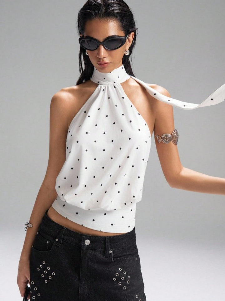 Polka Dot Halter Neck Top