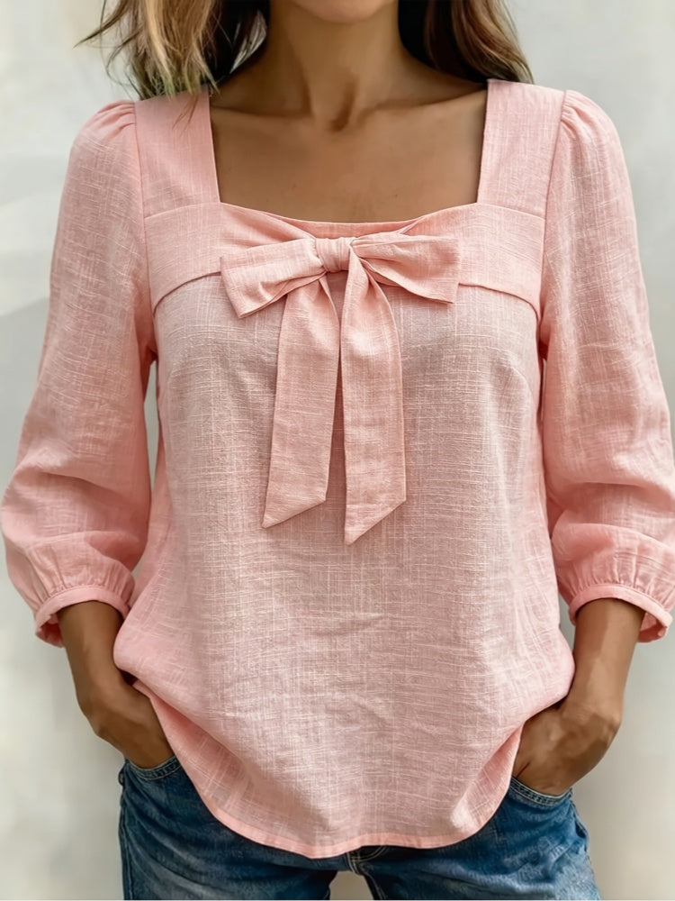 Square Neck Bow Tie Front Blouse