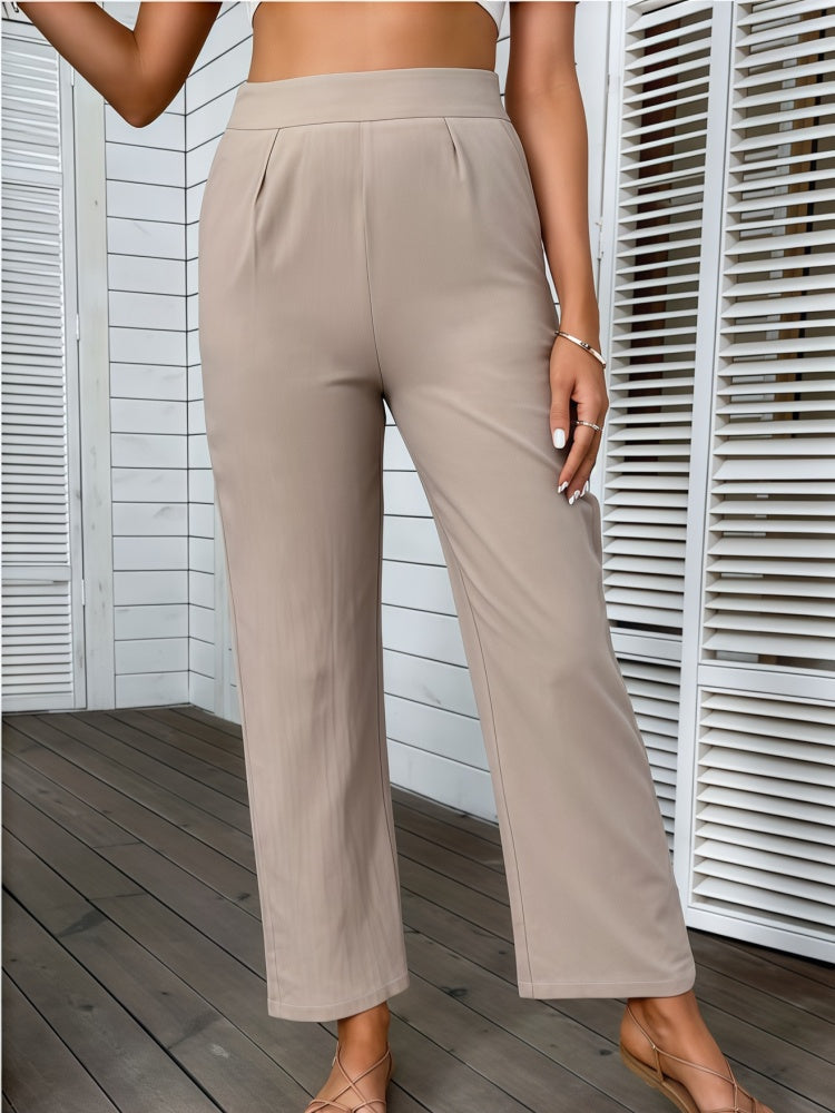 Simple cotton and linen high-waisted cropped straight leg pants