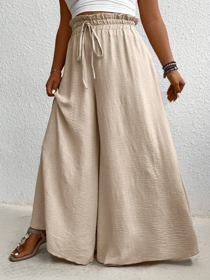 Solid color, loose fit, draped, drawstring wide-leg casual pants