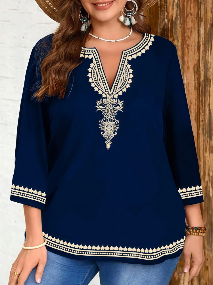 Casual printed three-quarter sleeve top