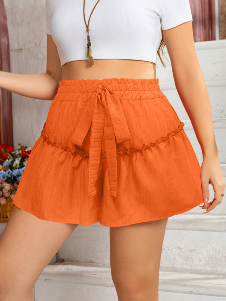 Layered ruffled elastic waist shorts