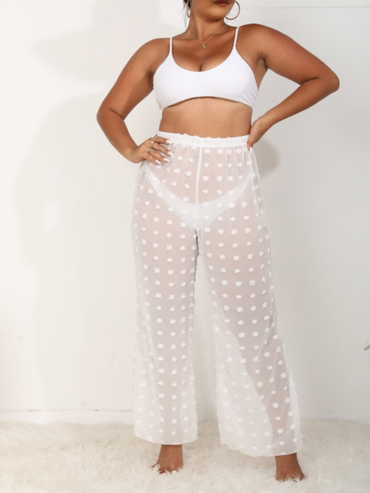 Sheer, three-dimensional chiffon beach wide-leg straight pants