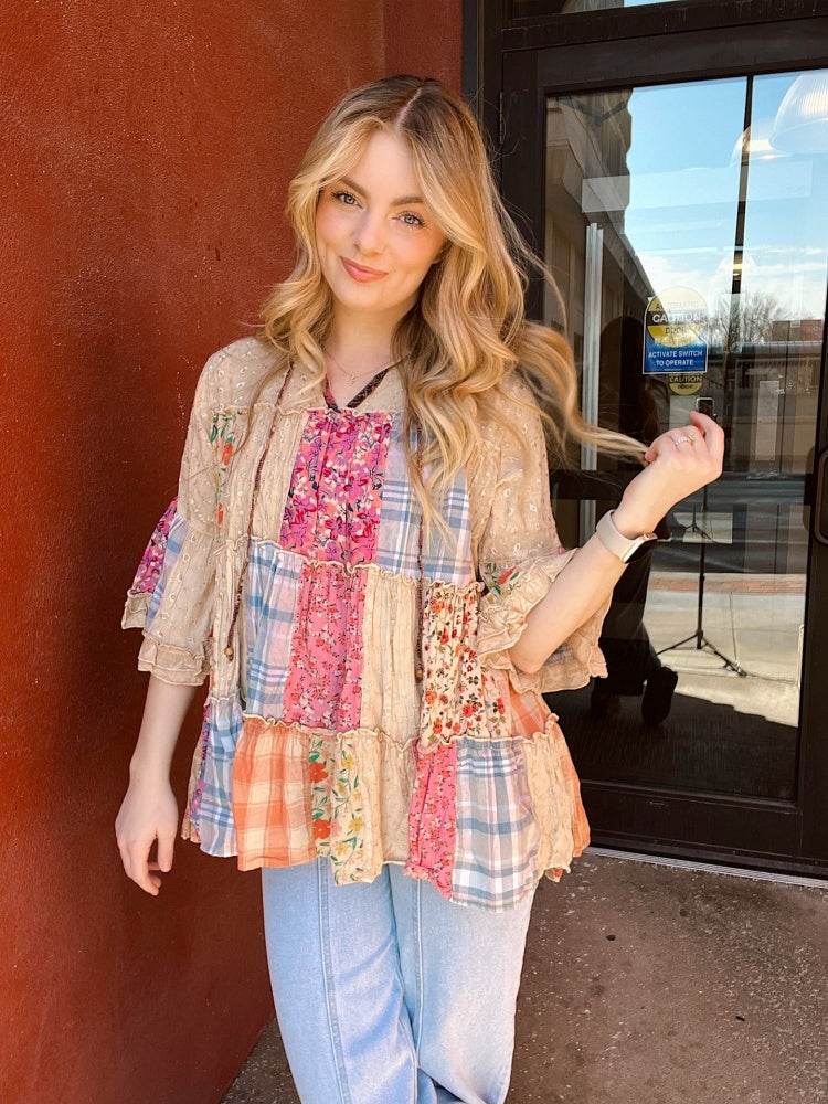 Retro Plaid V-Neck Top