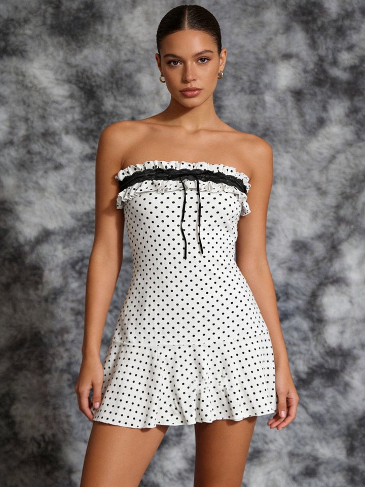 Polka-dot lace panel mini dress