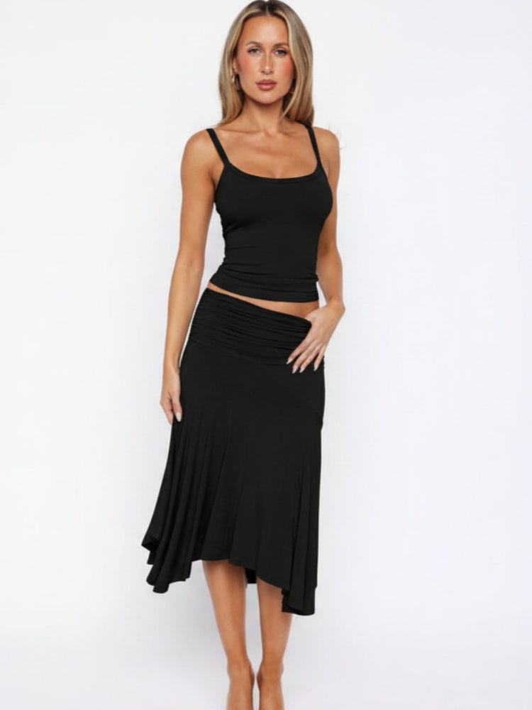 Spaghetti Strap Top Irregular Midi Skirt Two Piece Set