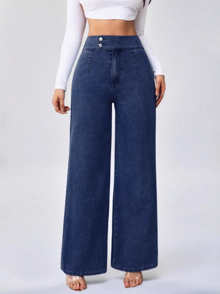 Vintage Button High Waist Wide Leg Denim Jeans