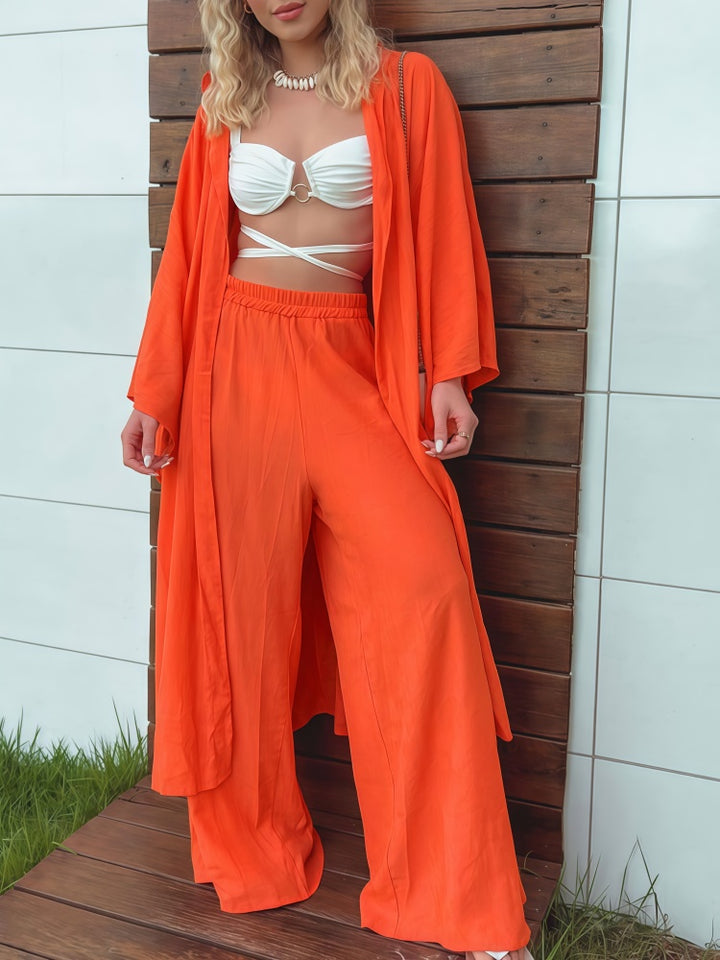 Casual mid-length top and plus-size wide-leg pants two-piece set