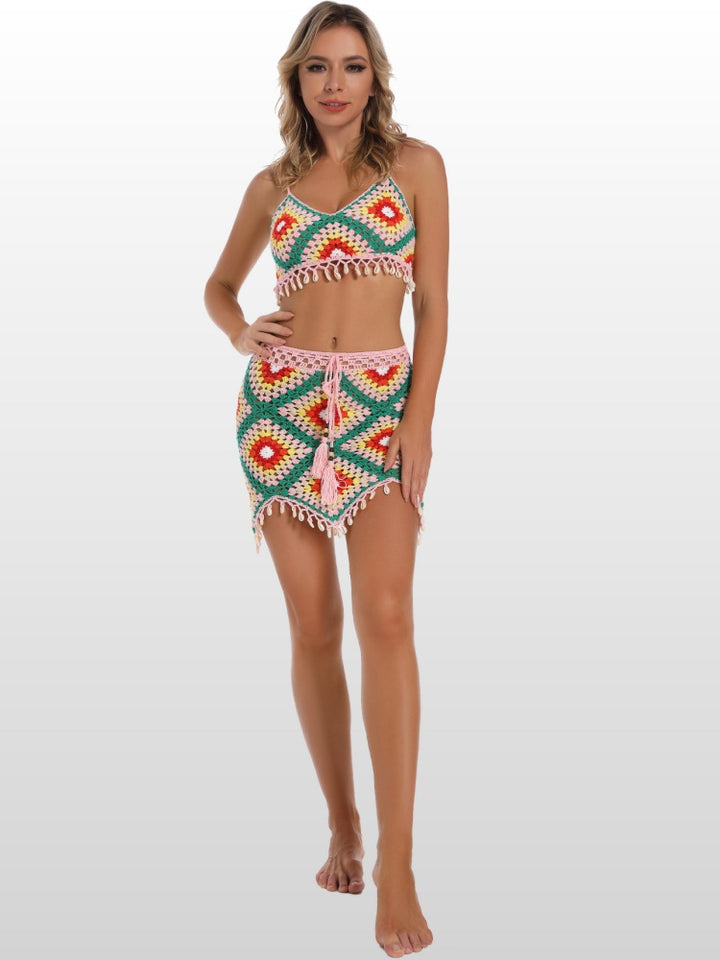 Boho Crochet Beach Set – Bikini Top &amp; Skirt