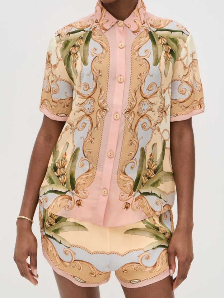 Tropical Banana Leaf Print Linen Blend Two-Piece Set