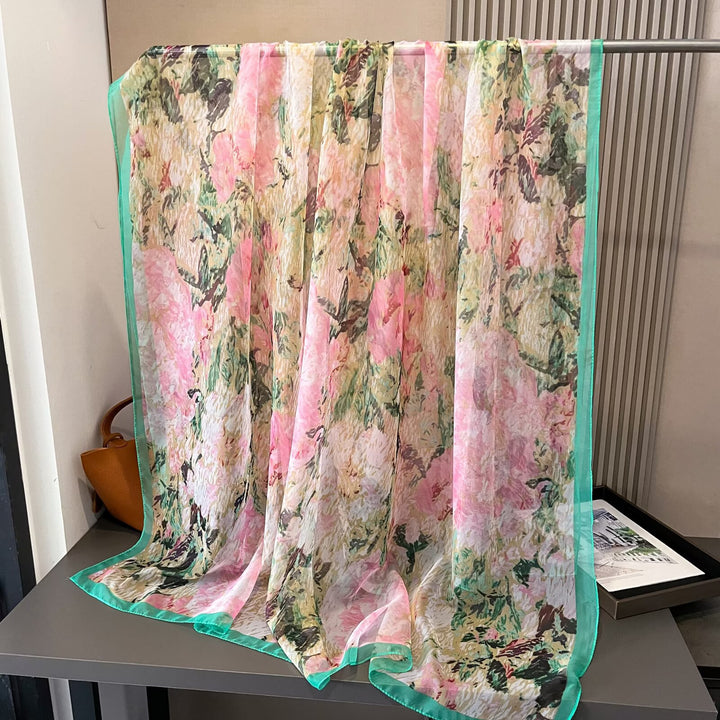 Sheer Artistic Floral Long Scarf Shawl