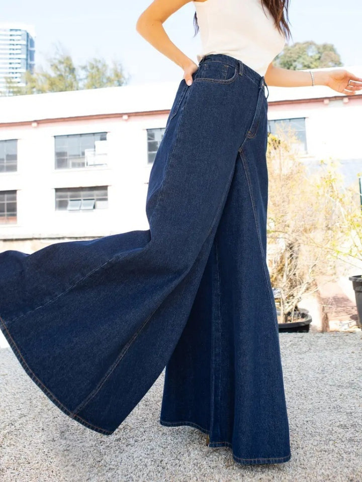 High Waist Ultra Flared Maxi Wide Leg Denim Pants