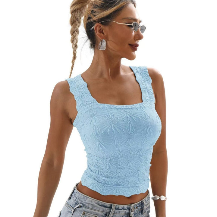 Textured Square Neck Ruched Crop Tank Top