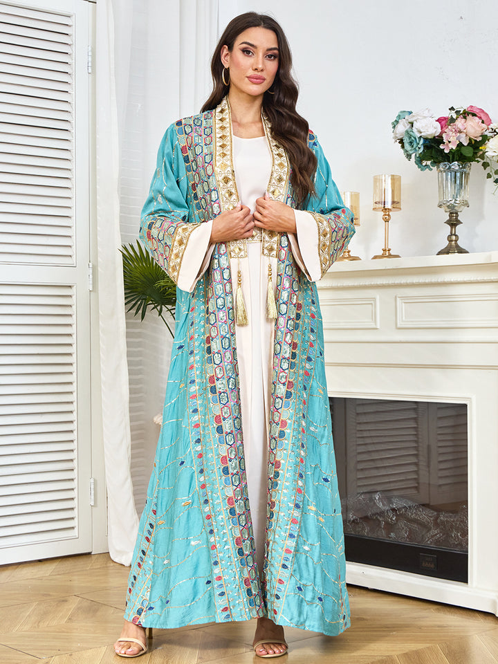 Embroidered Open-Front Abaya Kimono Set