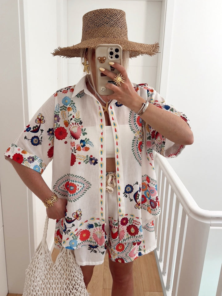 Floral Print Linen Blend Two-Piece Set