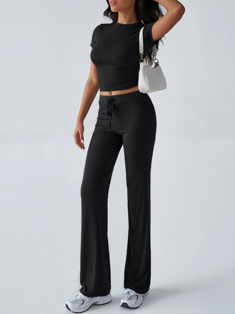 Fitted Crop Top &amp; Drawstring Flare Pants Set