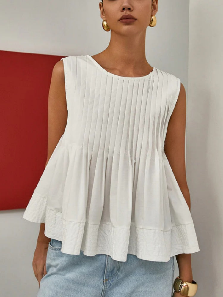 Pleated Sleeveless Peplum Blouse