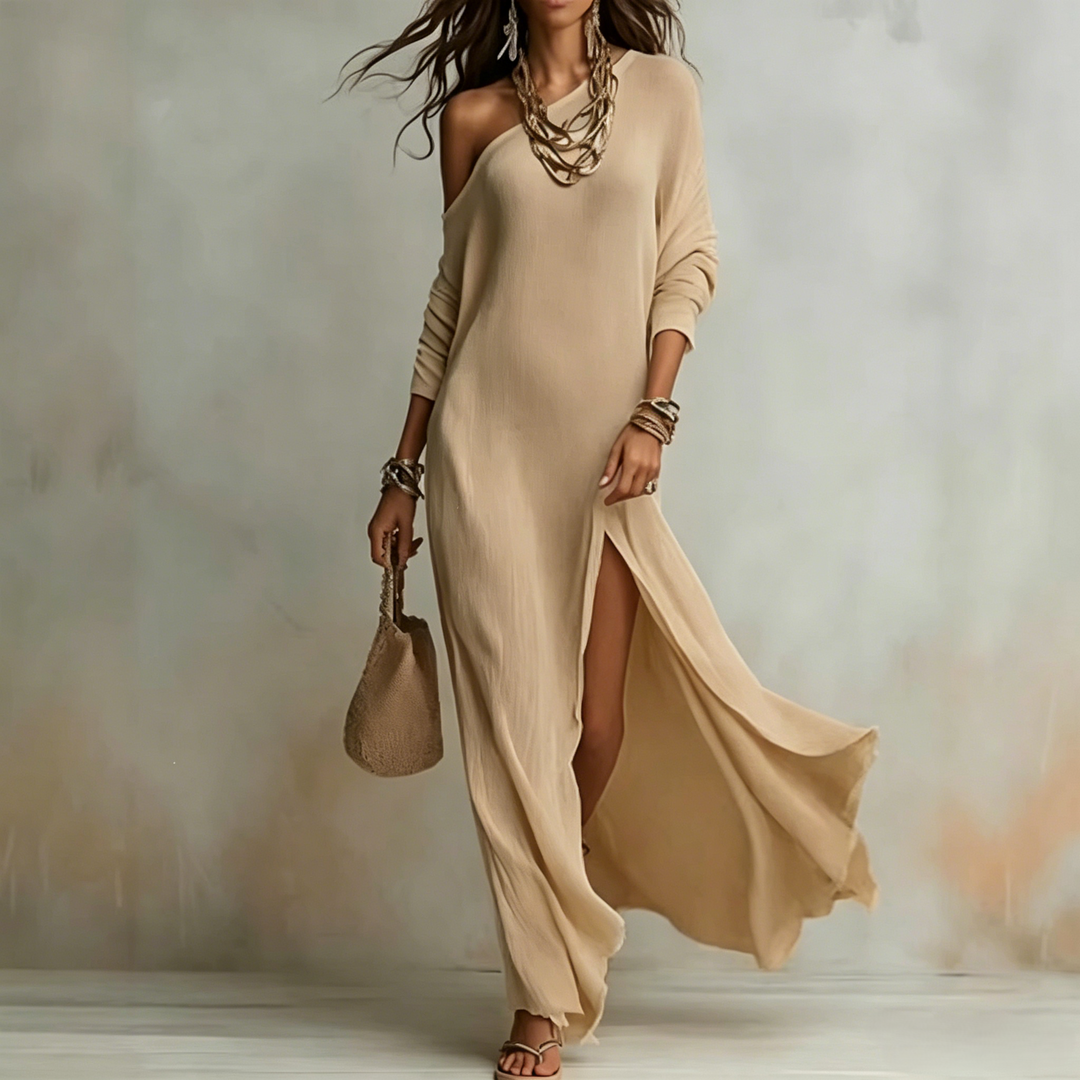 Long-sleeved knitted pleated slit women&