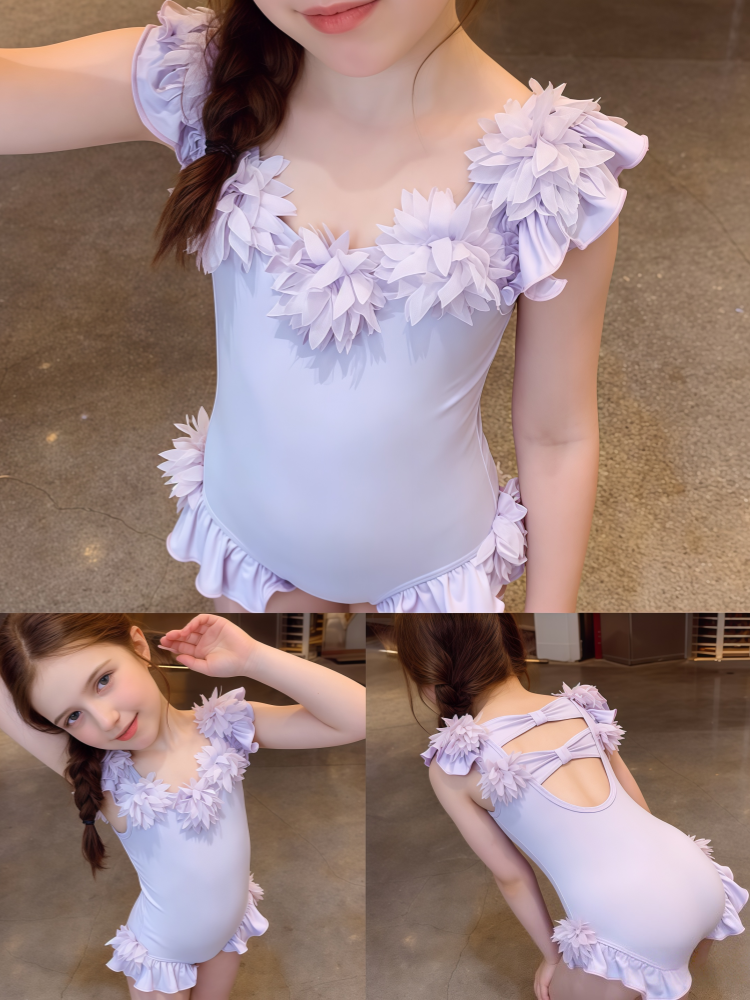 Girls Floral One-Piece Swimsuit –Cute Ruffle Kids Swimwear