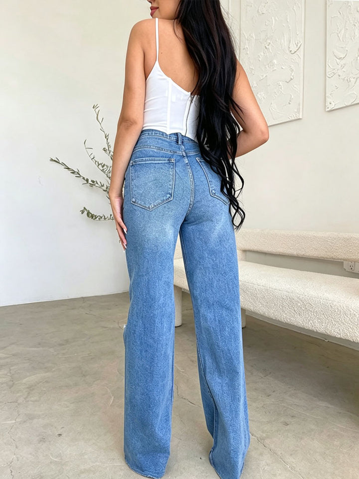 High Waist Ripped Wide Leg Jeans