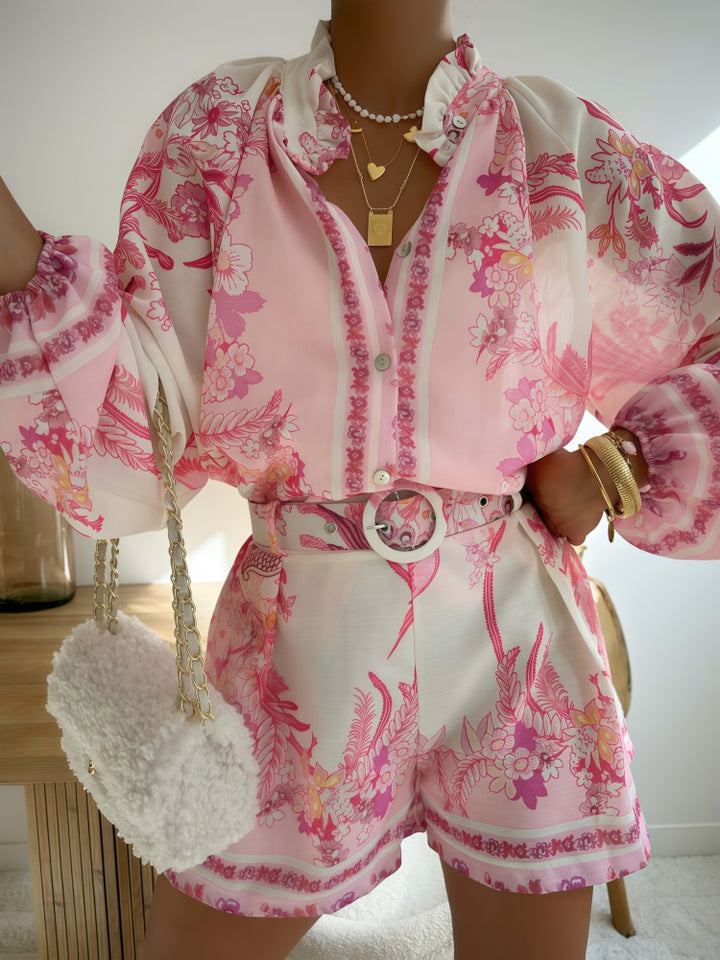 Floral Print Linen Blend Two-Piece Set