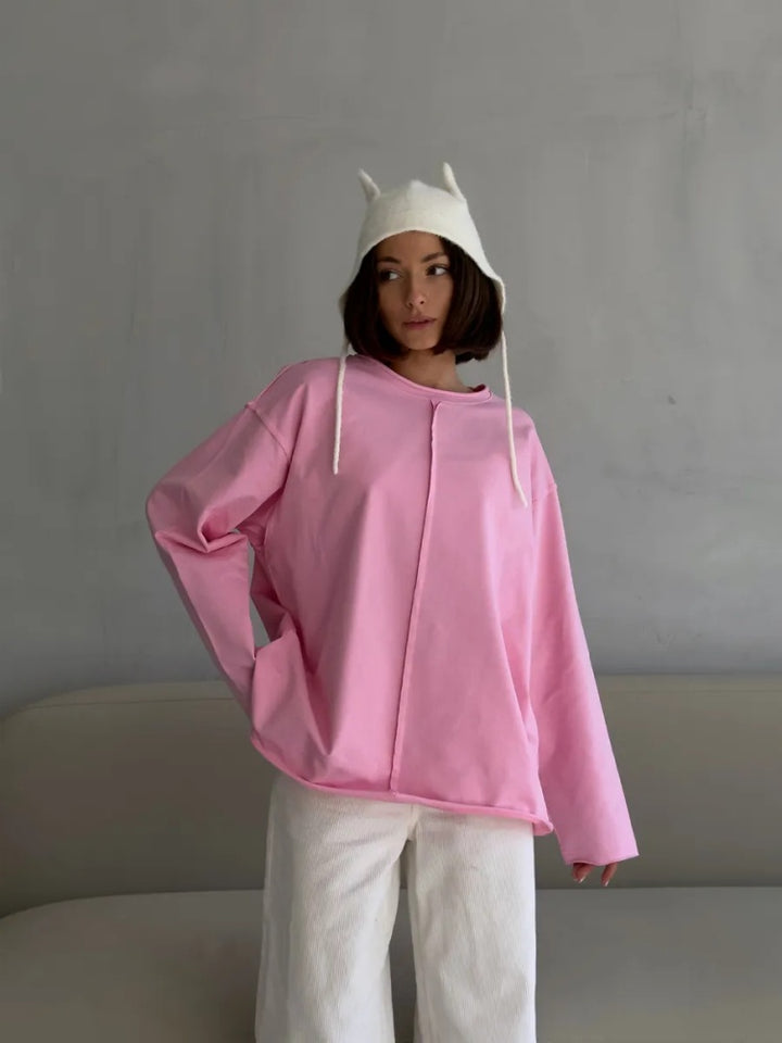 Oversized Long-Sleeve Cotton Tee | Crew Neck Casual Loose T-Shirt