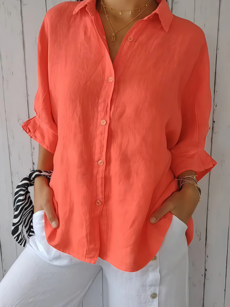 Linen Blend Oversized Button-Down Shirt - Breathable, Multiple Colors