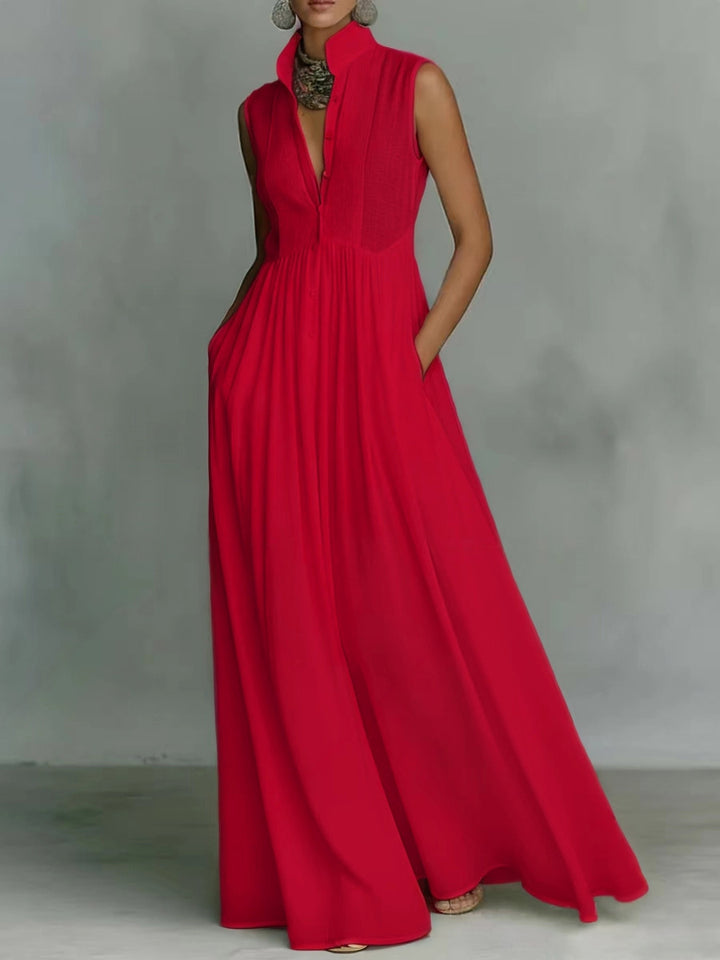 Vacation long-sleeved pleated French-style colorful dress