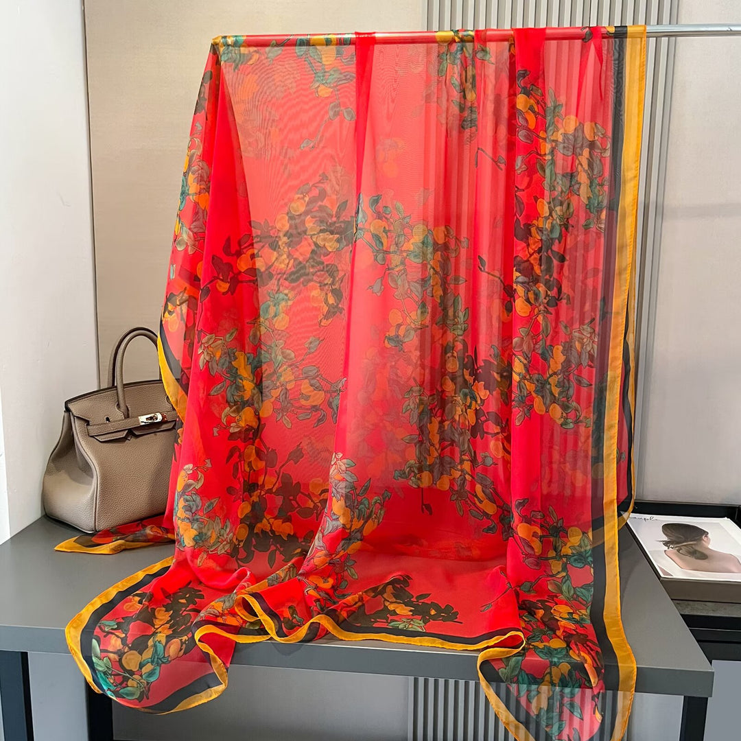 Sheer Artistic Floral Long Scarf Shawl
