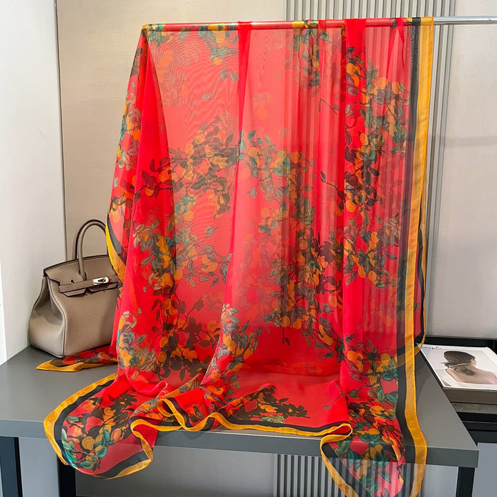 Sheer Artistic Floral Long Scarf Shawl